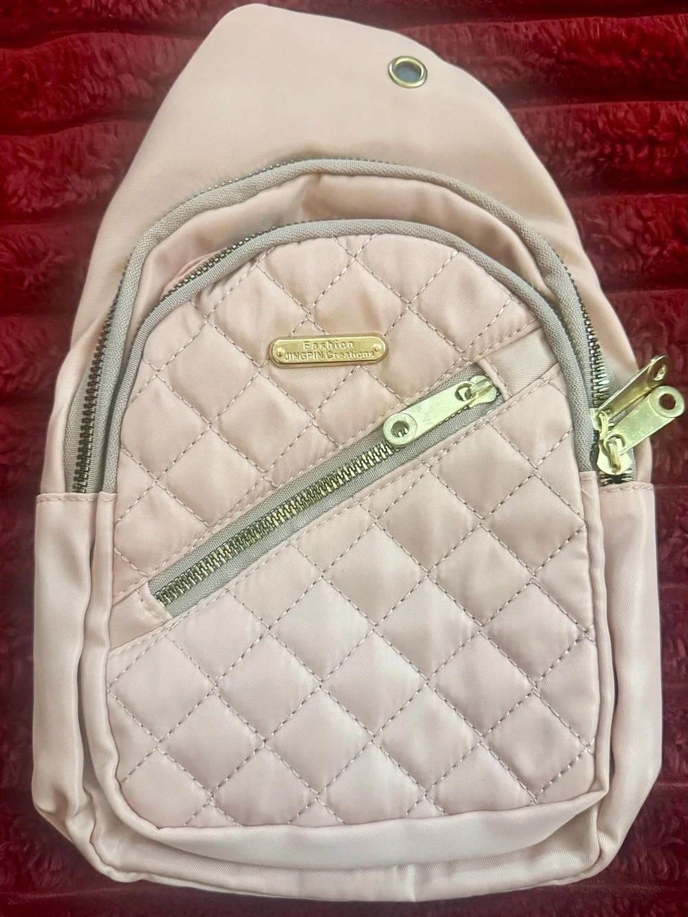 Quilted Light Pink Women's Backpack with Gold Hardware